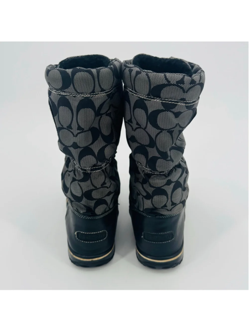 Women's Coach Shaine Black & Grey Monogram Winter Snow Boots Size 7